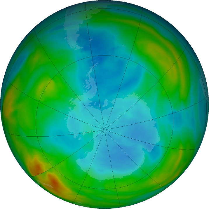 Antarctic ozone map for 09 July 2018